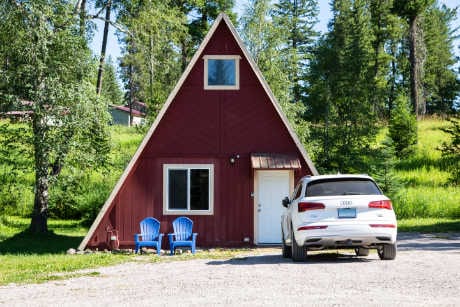 Scenic timber A-frame cabin at Spotted Bear Retreat